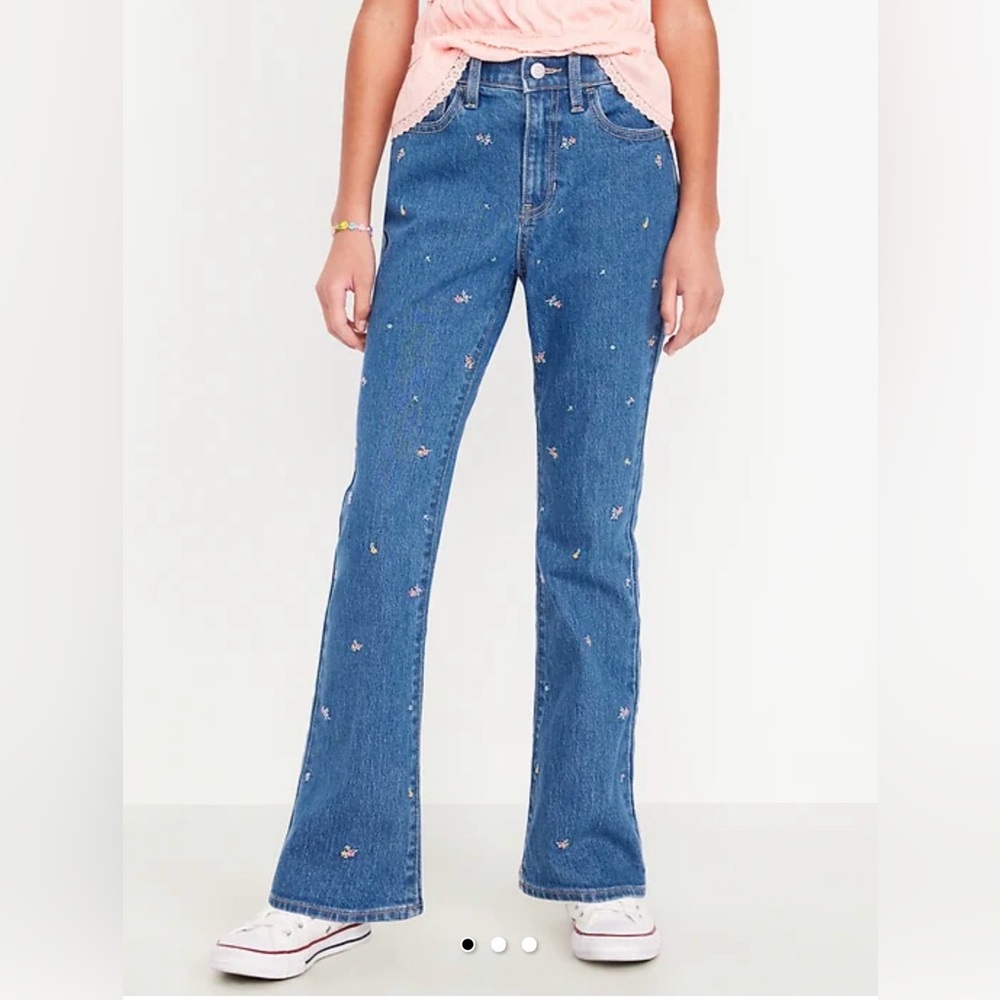 Old Navy Kids Blue Jeans with Colorful Floral Embroidered Accents - Size 6